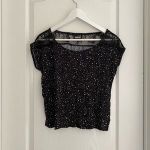Polka Dot Crop Top with Lace Detail Size XS